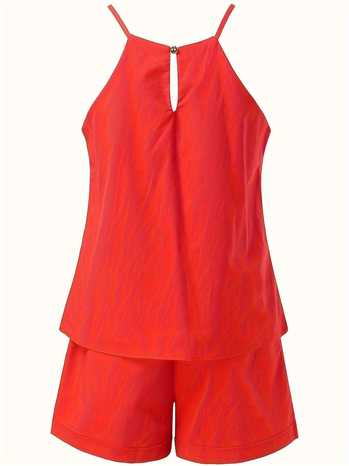 Halter-neck sleeveless top and belted shorts 2-piece co-ord set for women