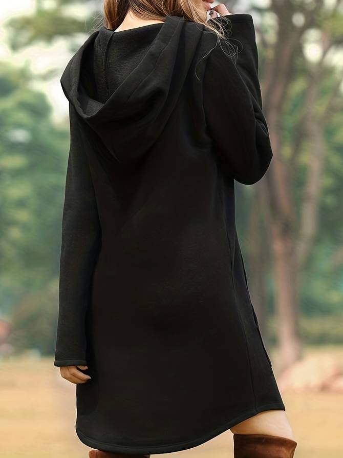 Women's Hoodie Dress - Casual Relaxed Fit - Long Sleeve with Kangaroo Pocket