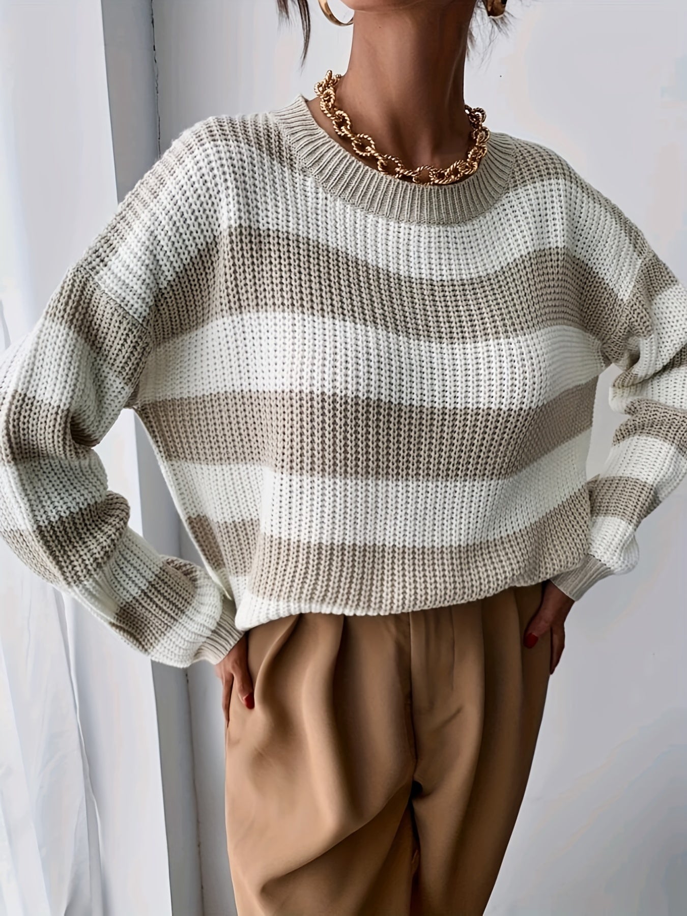 Loose Fit Striped Knit Top Sweater