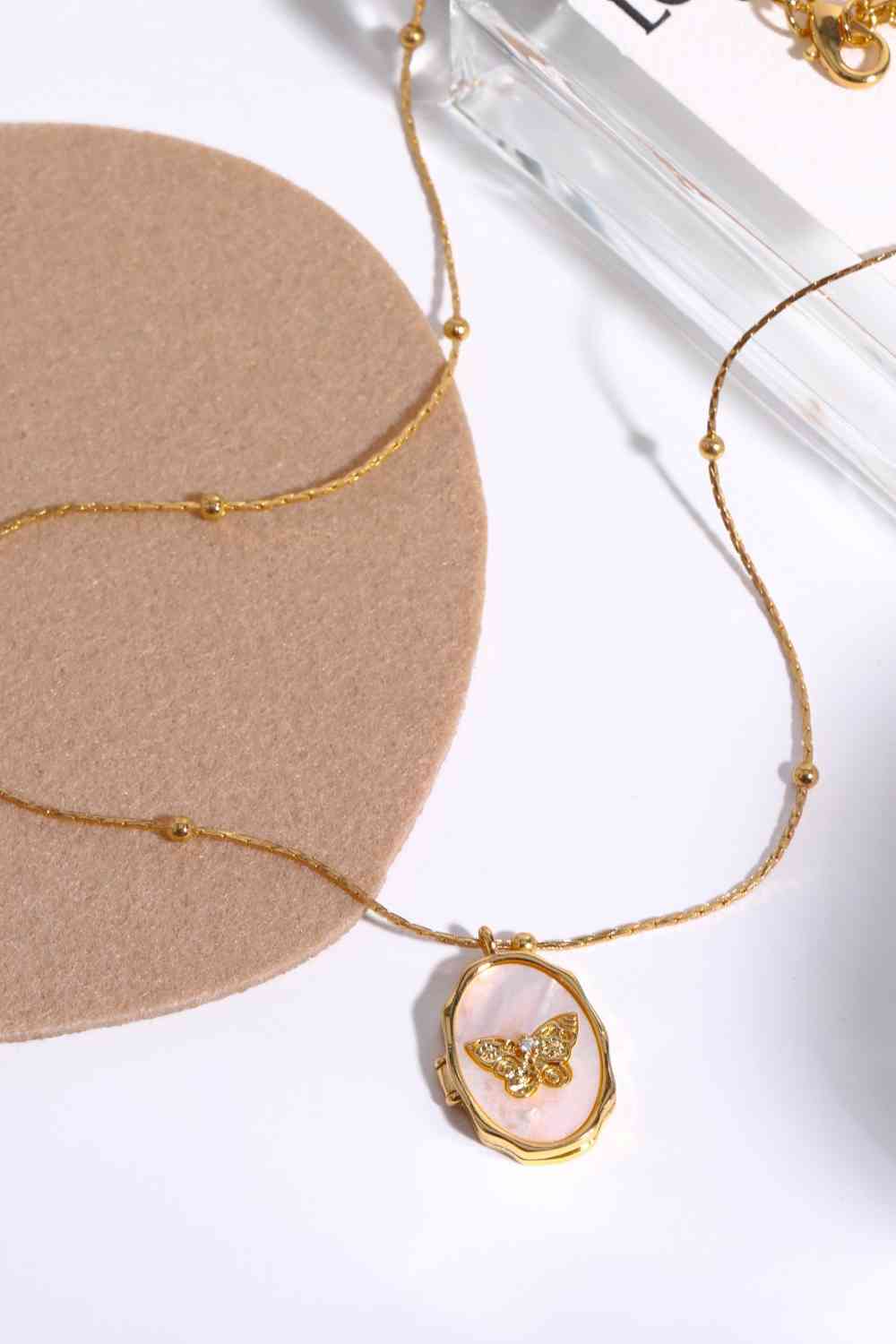 Sparkling Stone Butterfly Locket Pendant Necklace