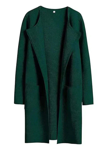 Women’s Open-Front Jacket – Relaxed Fit – Mid-Length – Long Sleeve with Patch Pockets