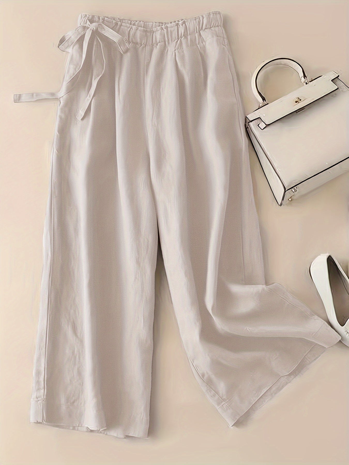 Women's high waist wide leg pants with side tie