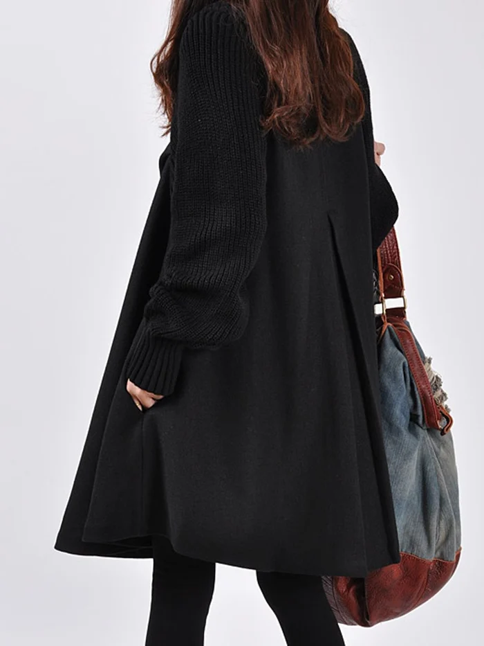 Women's mid-length high-neck button-down loose trench coat
