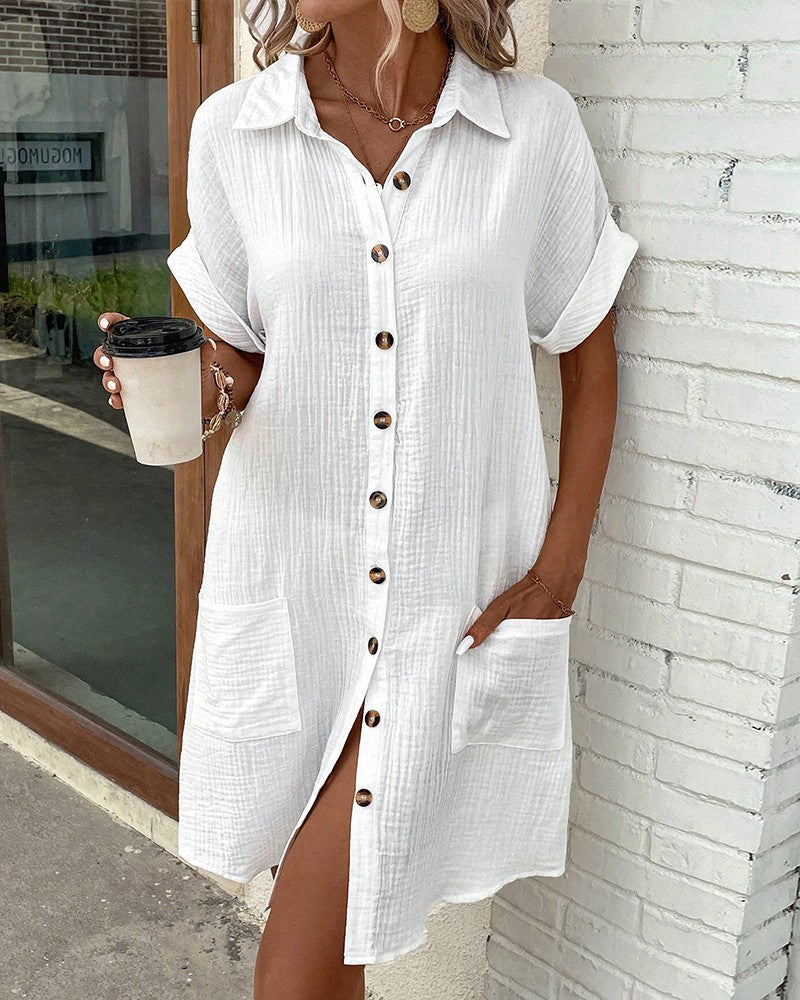 Loose Fit Button-Down Casual Shirt Dress