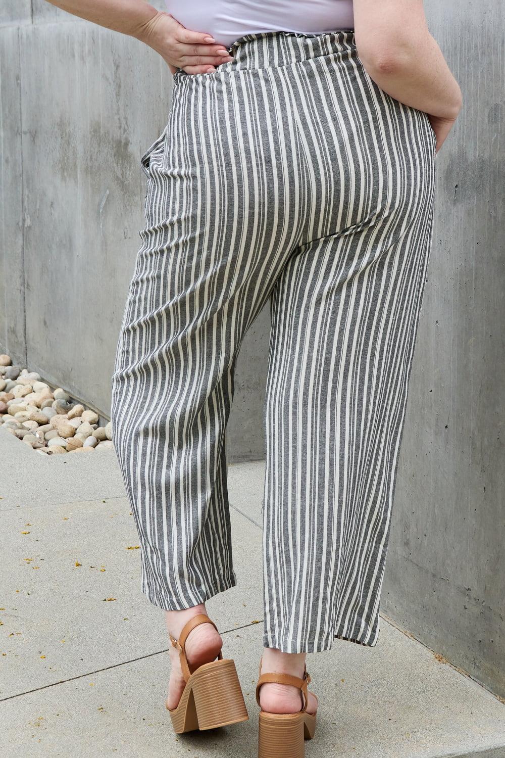 Eva - full size paperbag waist striped culotte pants