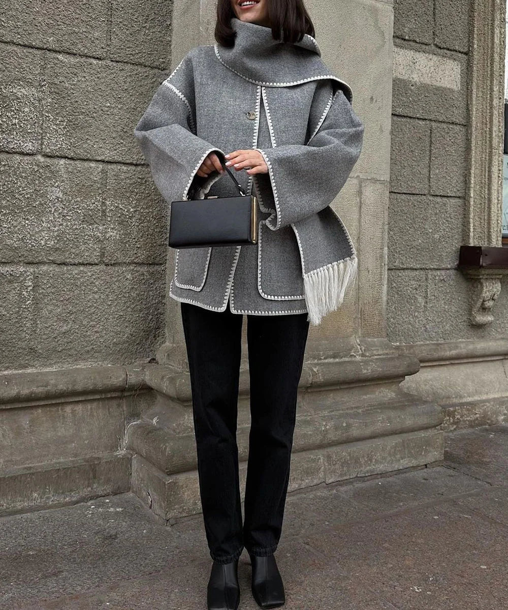 Women's coat with tassel scarf loose fit