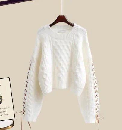 Women's knitted sweater and wide leg pants set