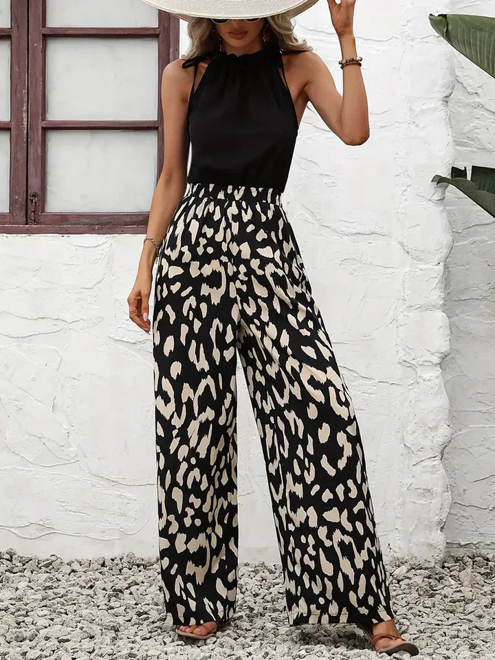 Women's leopard print wide leg pants