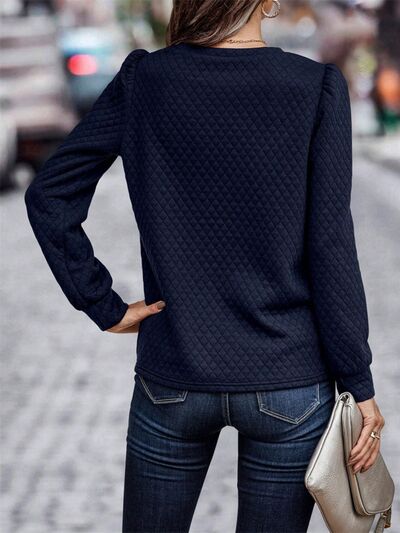 Marga - waffle round neck long sleeve sweatshirt