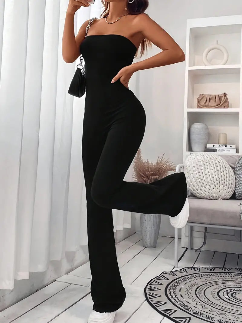 Women's Strapless Jumpsuit - Bandeau Neckline - Wide Leg - Elegant & Comfortable