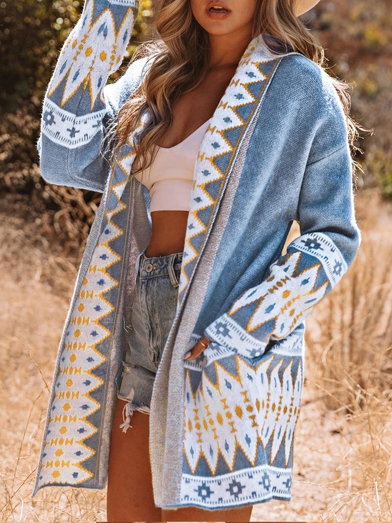Women's blue aztec cardigan sweater