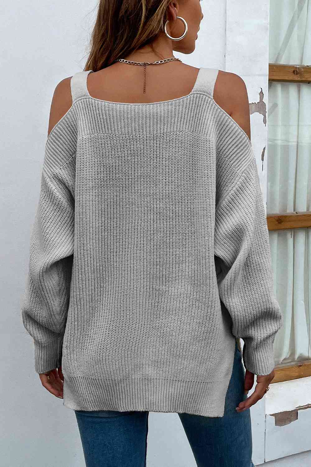 Women's ribbed cold shoulder long sleeve top