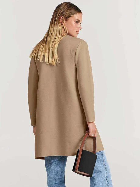 Women’s Open-Front Jacket – Relaxed Fit – Mid-Length – Long Sleeve with Patch Pockets