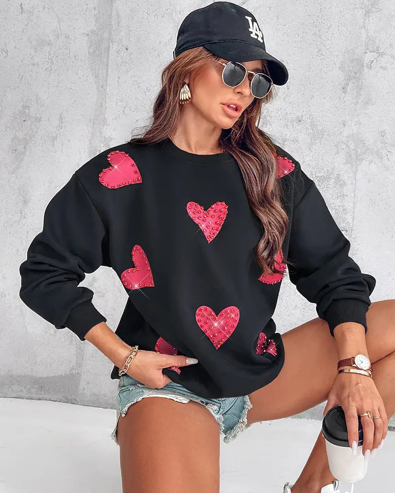 Women's stylish long sleeve sweatshirt with heart print