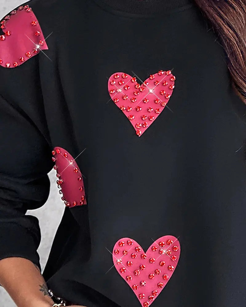 Women's stylish long sleeve sweatshirt with heart print