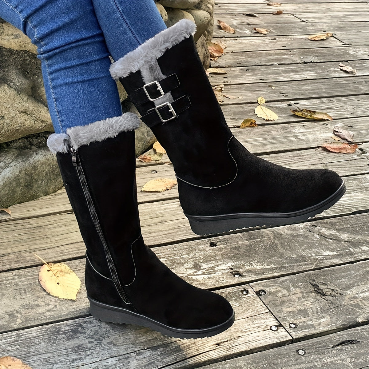 Women's thickened velvet mid-tube snow boots