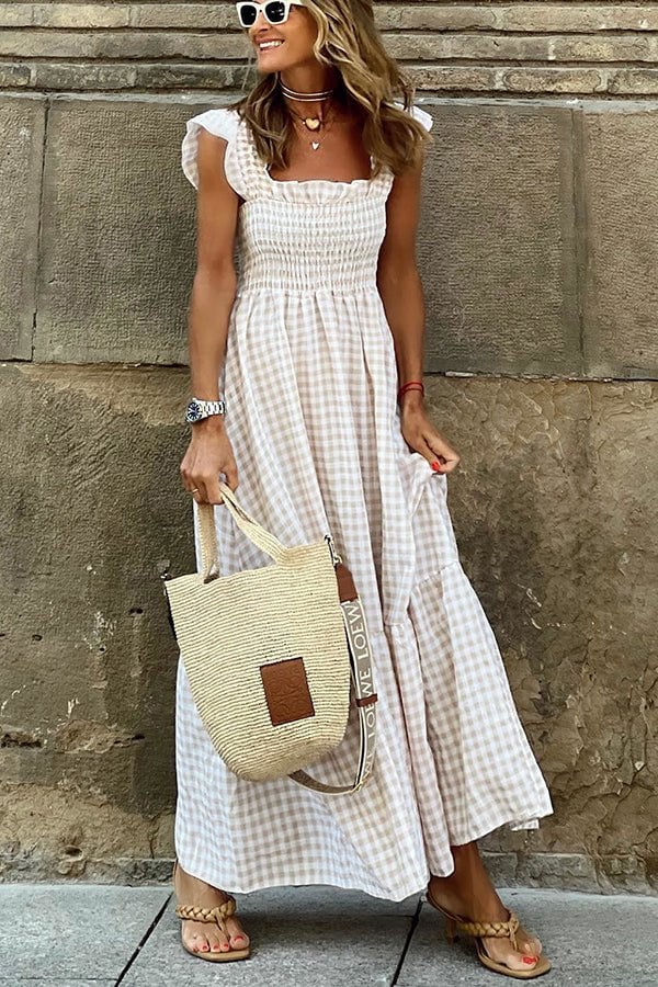 Stylish Checked Maxi Dress with Lightweight and Breathable Fabric