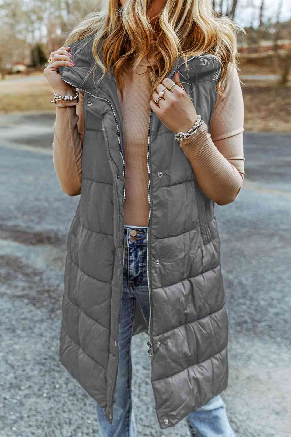 Paula - longline hooded sleeveless puffer vest