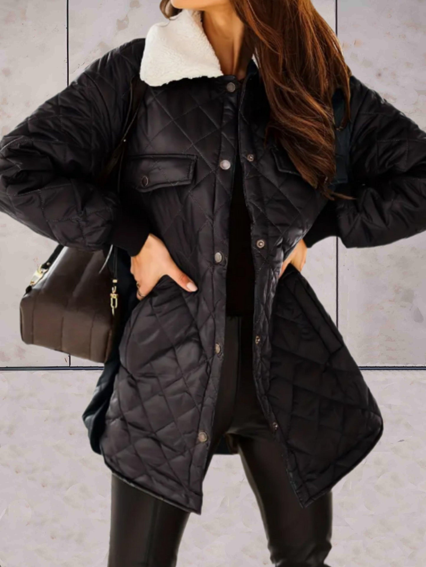 Oversized women's padded coat jacket with wide collar