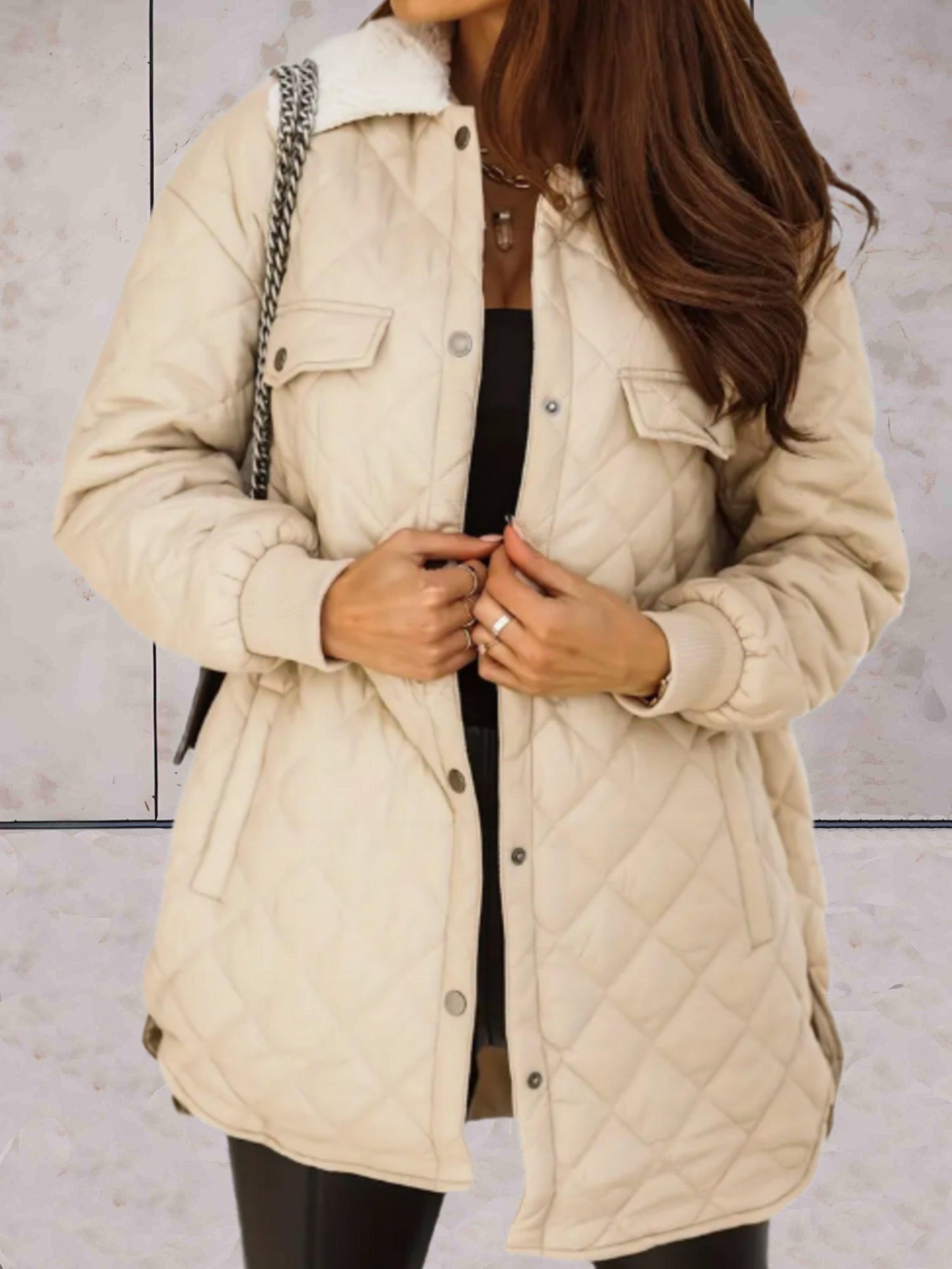Oversized women's padded coat jacket with wide collar