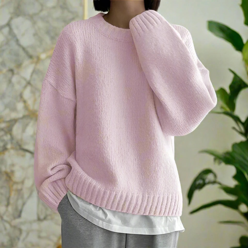 Women's loose knitted pink sweater