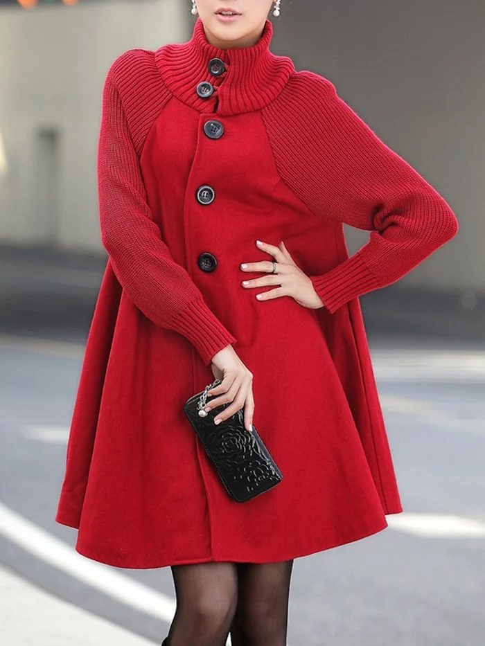 Women's mid-length high-neck button-down loose trench coat