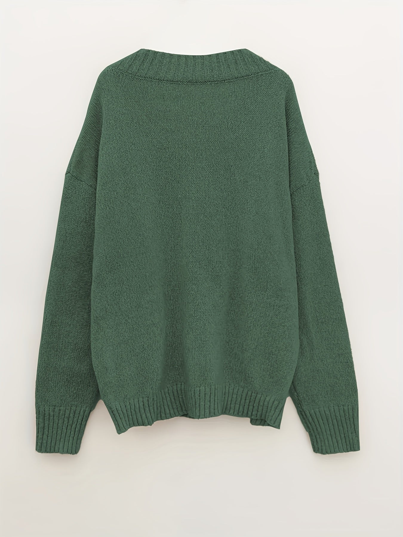Knit v-neck long-sleeve sweater with ribbed edges for women