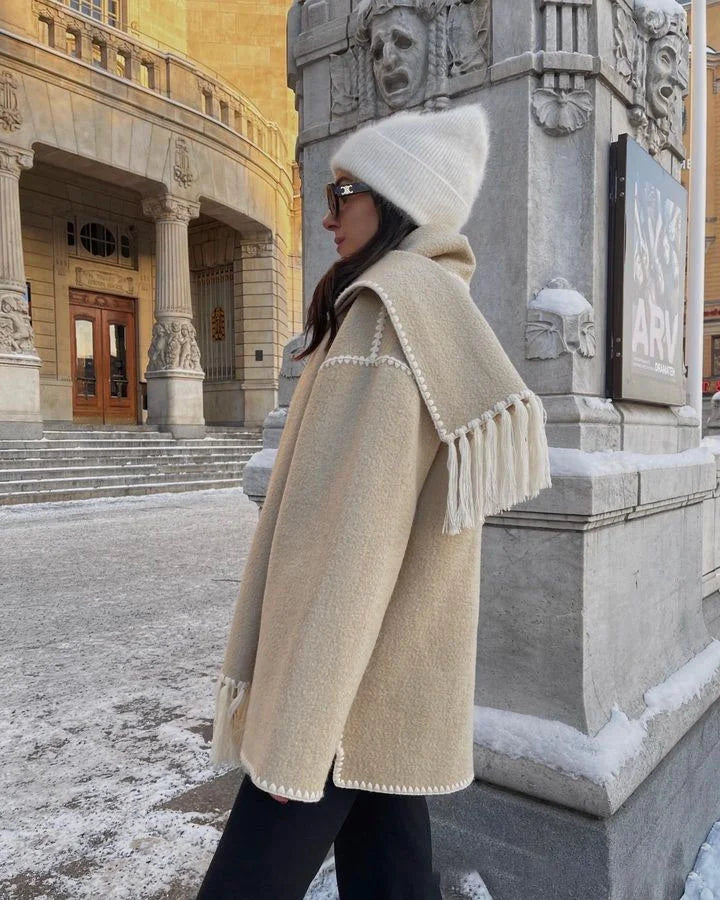 Women's coat with tassel scarf loose fit