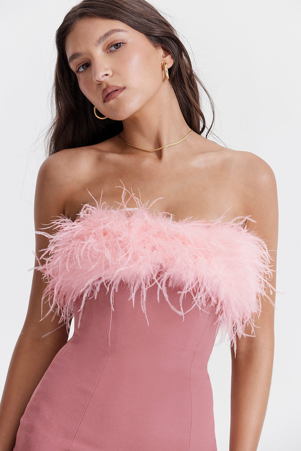 Women’s Mini Dress – Strapless Bodycon – Fur Trim – Soft Stretch Knit – Evening Wear