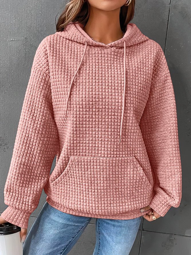 Women's waffle knit hooded drawstring sweatshirt