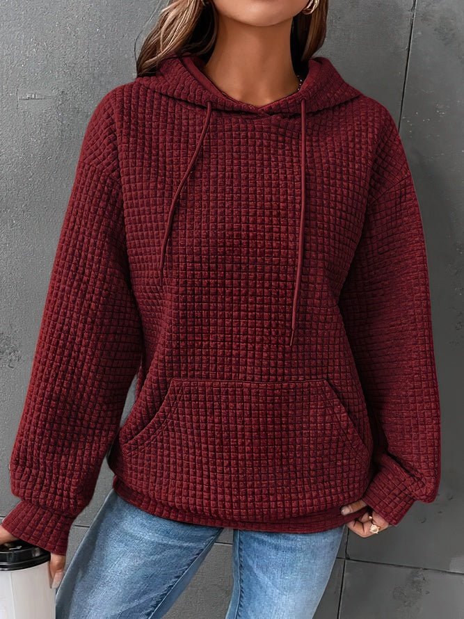 Women's waffle knit hooded drawstring sweatshirt