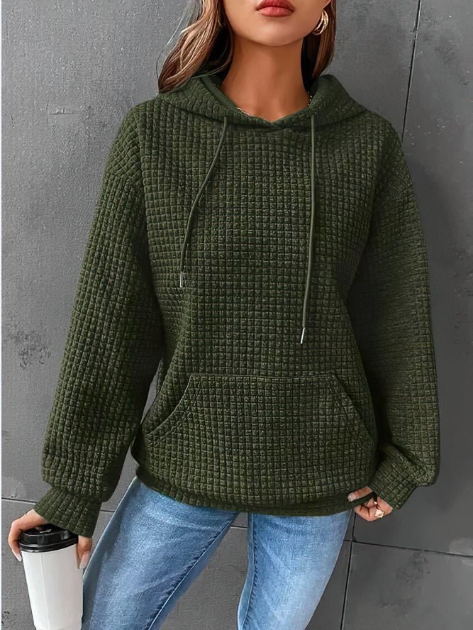 Women's waffle knit hooded drawstring sweatshirt