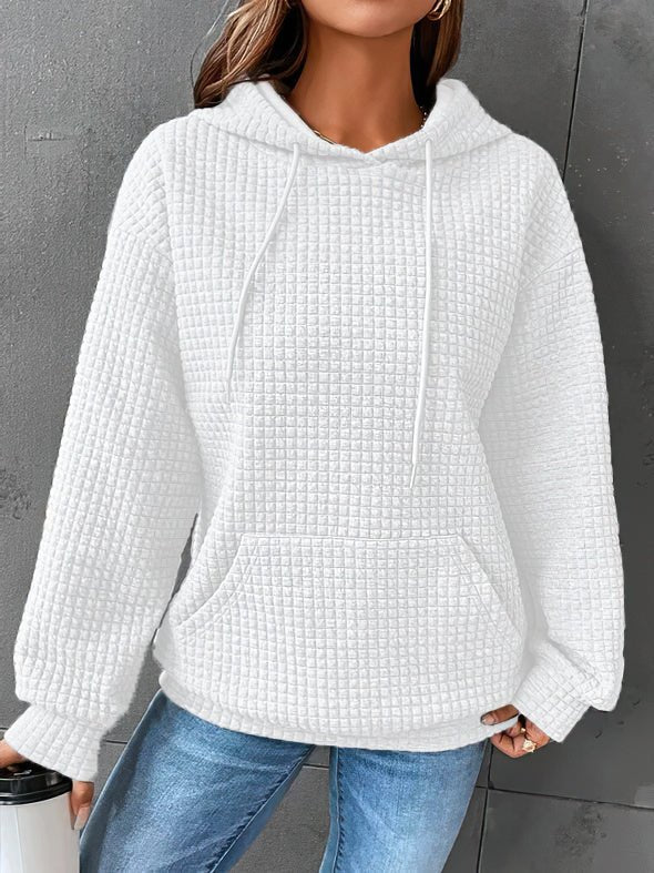 Women's waffle knit hooded drawstring sweatshirt