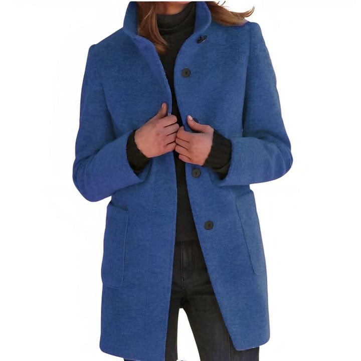 Women's elegant loose coat with stand collar