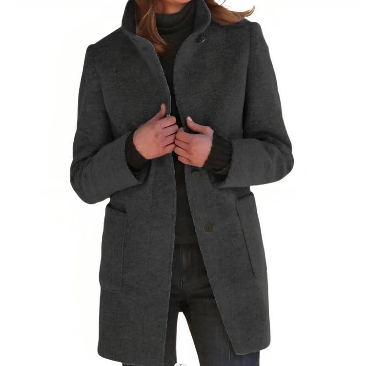 Women's elegant loose coat with stand collar