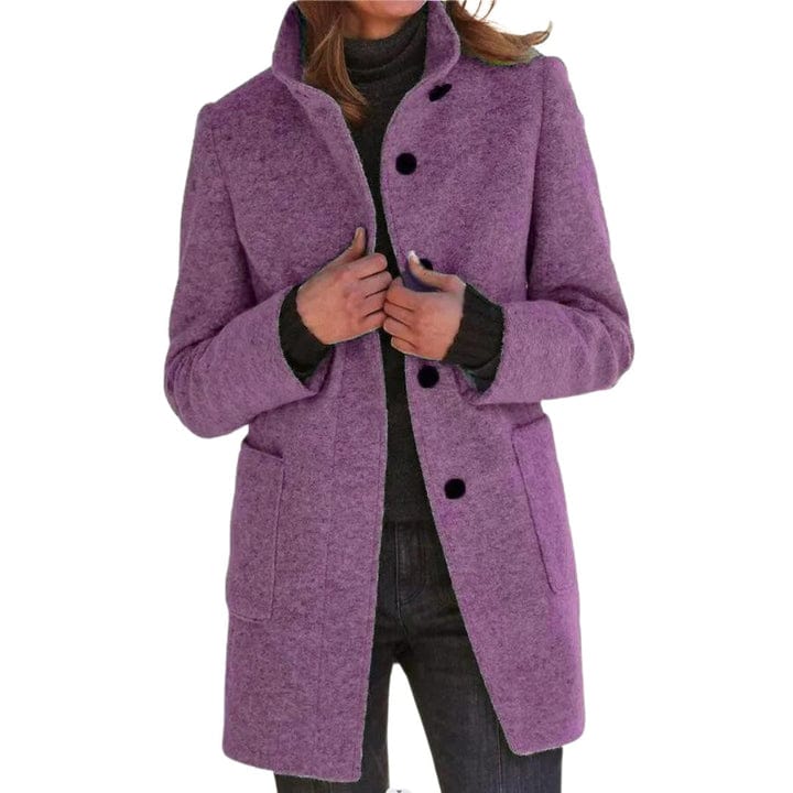 Women's elegant loose coat with stand collar