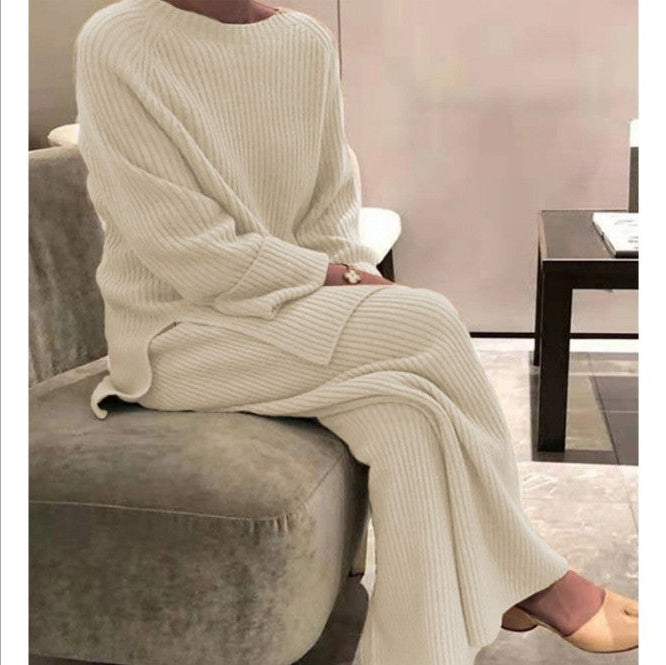 Women's cozy long sleeve top and pants knit set