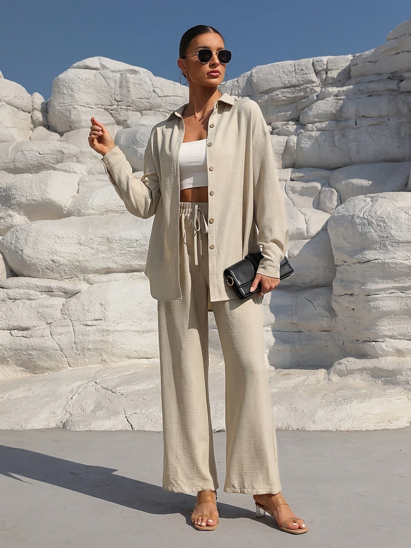 Women's loose casual top and wide-leg pants two-piece
