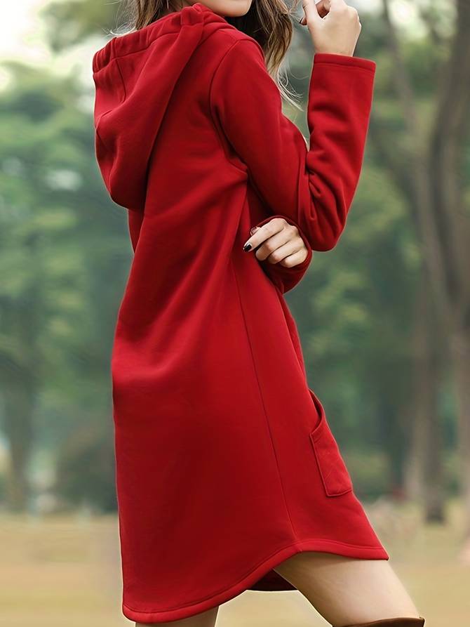 Women's Hoodie Dress - Casual Relaxed Fit - Long Sleeve with Kangaroo Pocket