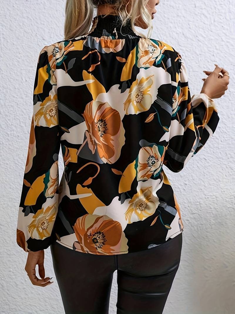 Elegant Floral Flowing Puff Sleeve Blouse