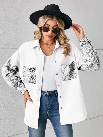 Mina - leopard button up denim jacket