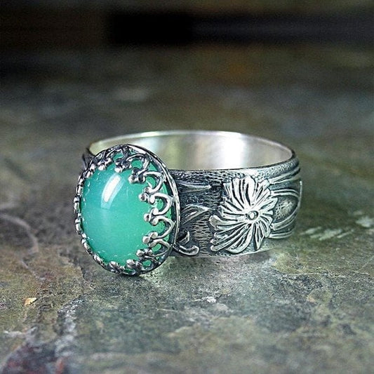 Engraved Floral Gemstone Statement Ring