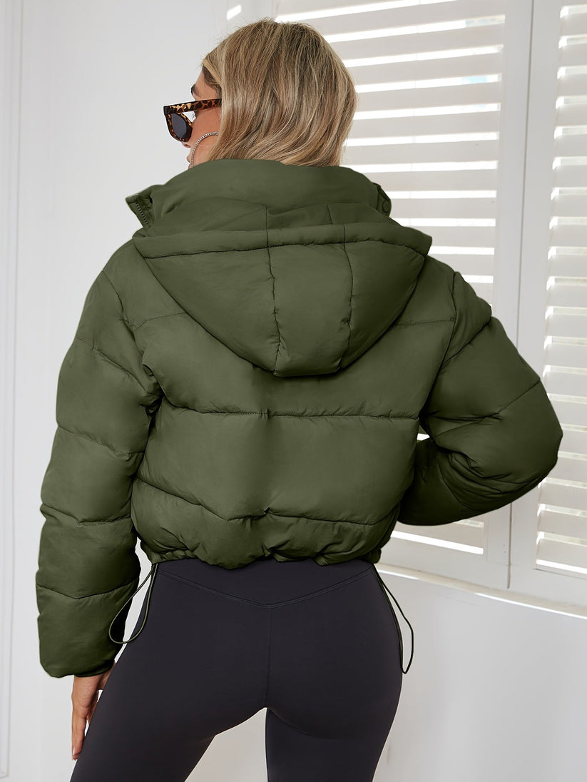 Padded fitted jacket with hooded drawstring for women