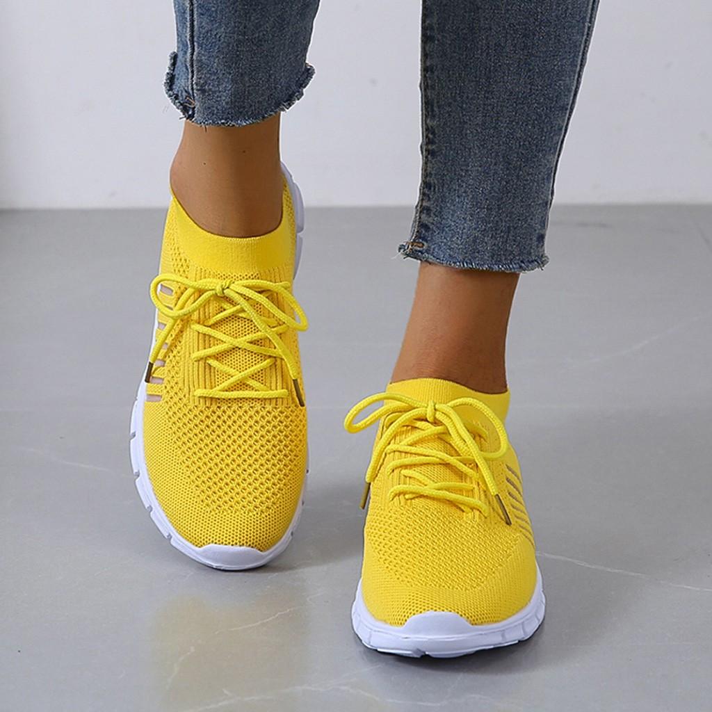 Women's Sneakers - Lightweight Breathable Knit - Slip-On Lace-Up - Cushioned Sole