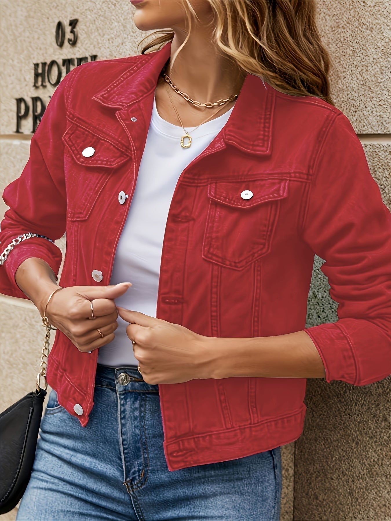 Stylish denim jacket for women with button closure
