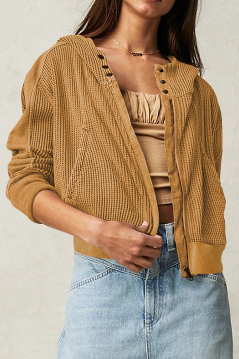Women's waffle-knit hooded jacket