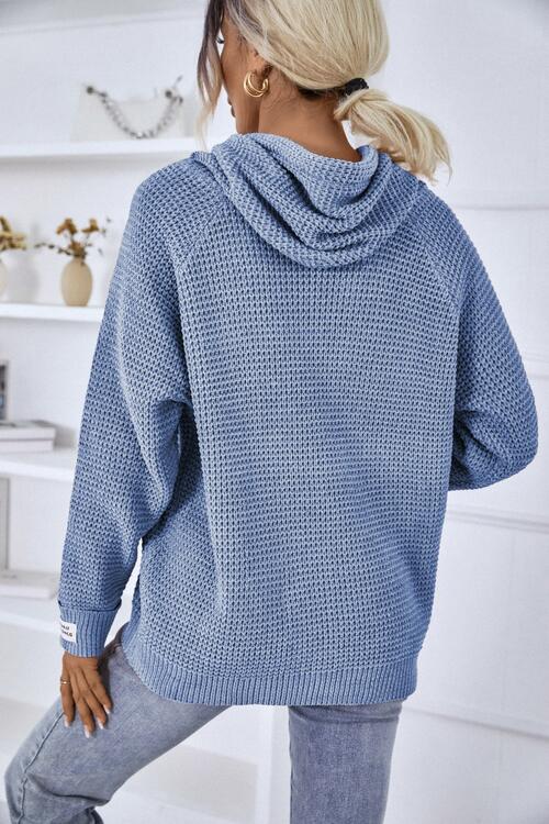 Women’s Knitted Hoodie - Relaxed Fit - Ribbed Cuffs & Hem - Drawstring Hood Casual Style