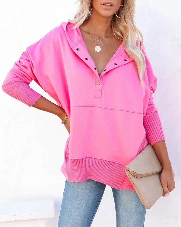 Women's v-neck hooded bat-sleeve sweatshirt