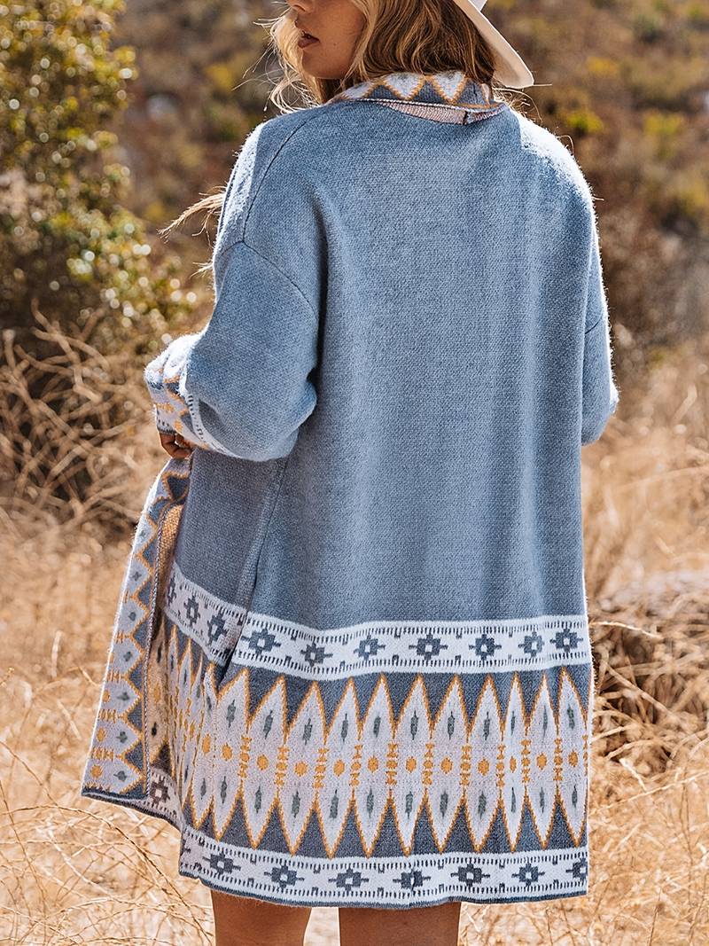 Women's blue aztec cardigan sweater