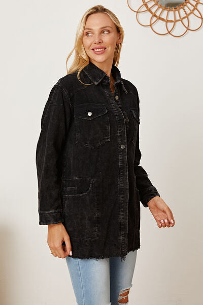 Vivienne - raw hem pocketed button up jacket